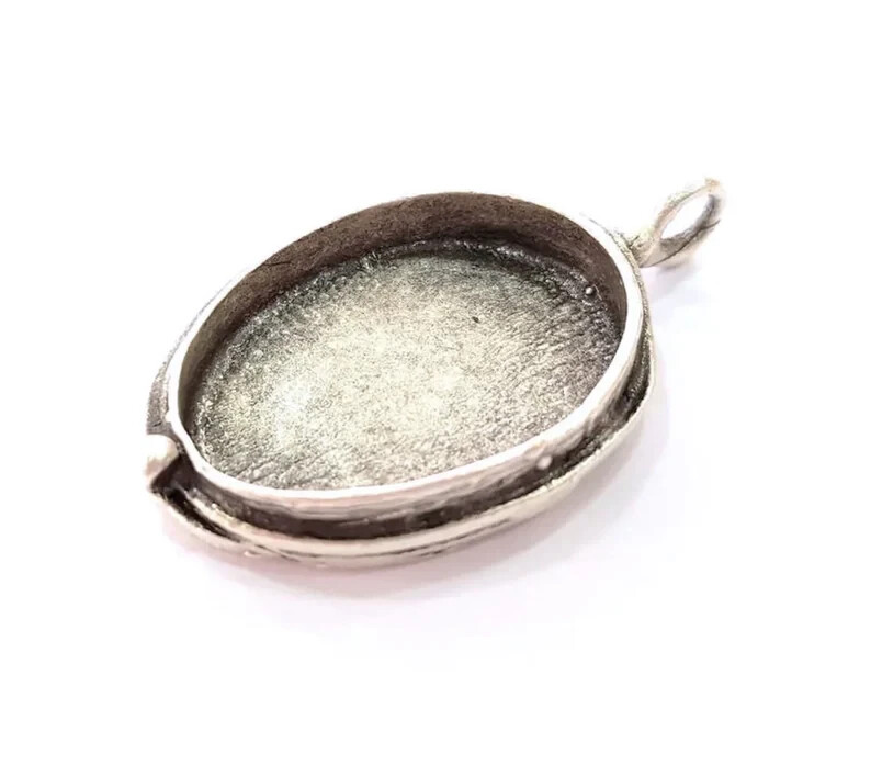 Pendant Blank Bezel Base Setting Mountings Antique Silver Plated Brass G12641