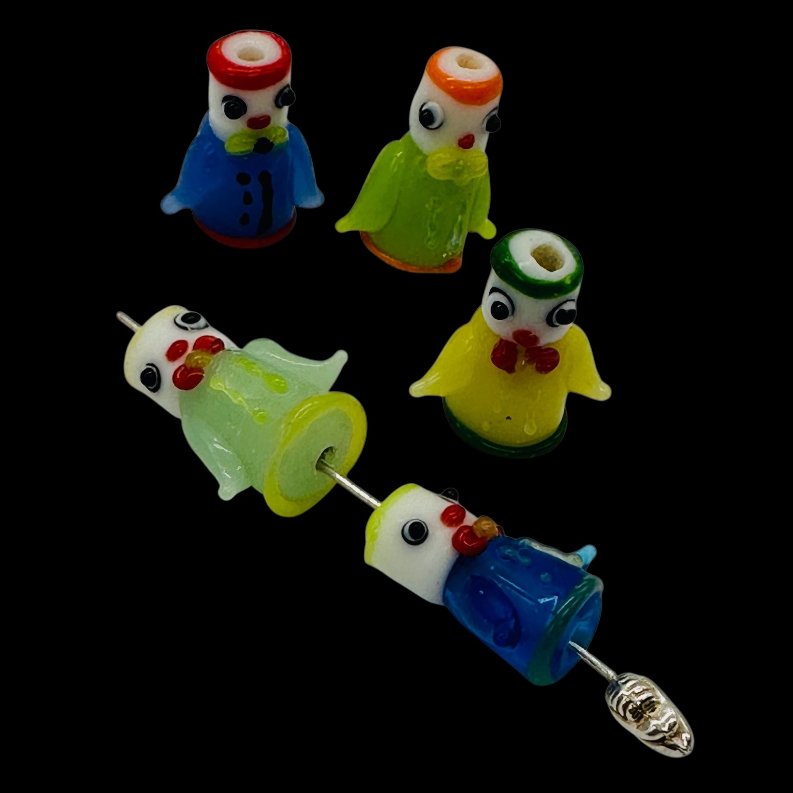 5 Hand Made Glass Lampwork Robot People 23x25x12mm Beads 7593