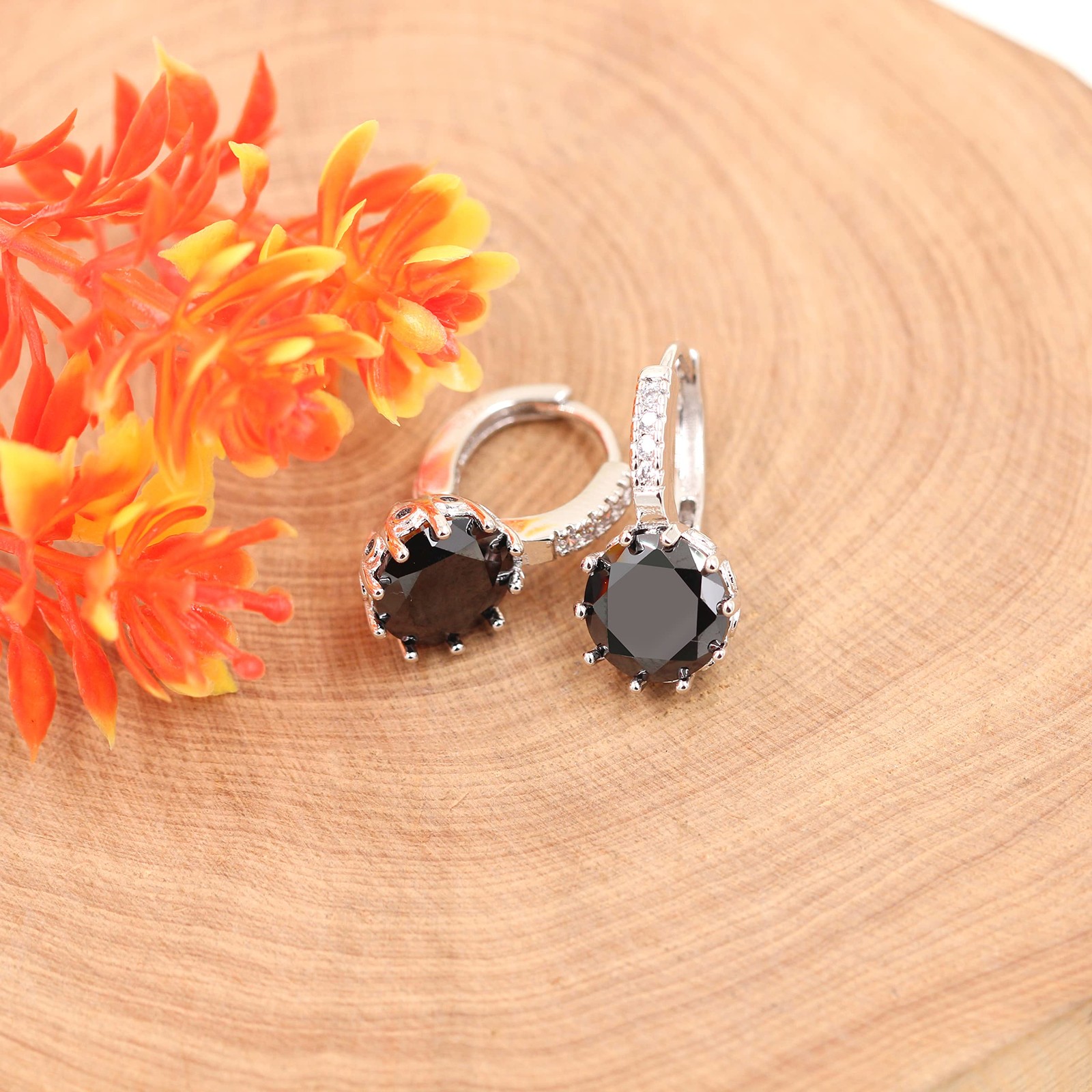 Fashion Platinum Plated Round Lever Back Black Crystal Earrings Wedding Party Je