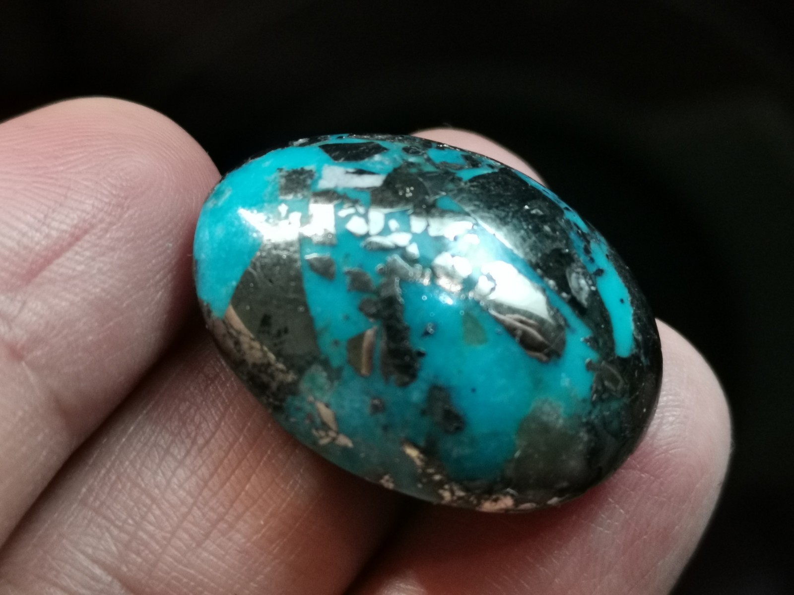 Turquoise & Pyrite Cabochon, Oval Shape, Stabilized Natural Turquoise, 100 Carat