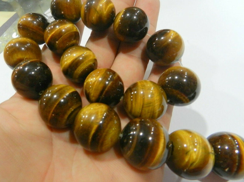 HUGE 14/16/18/20MM NATURAL GENUINE TIGER’S EYE GEMS STONE ROUND LOOSE BEADS 15″