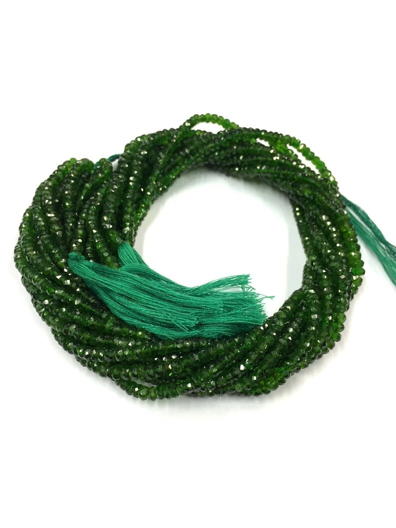 10 Strand Of 18 Inch Natural Faceted Chrome Diopside Beads 4mm Rondelle Beads.