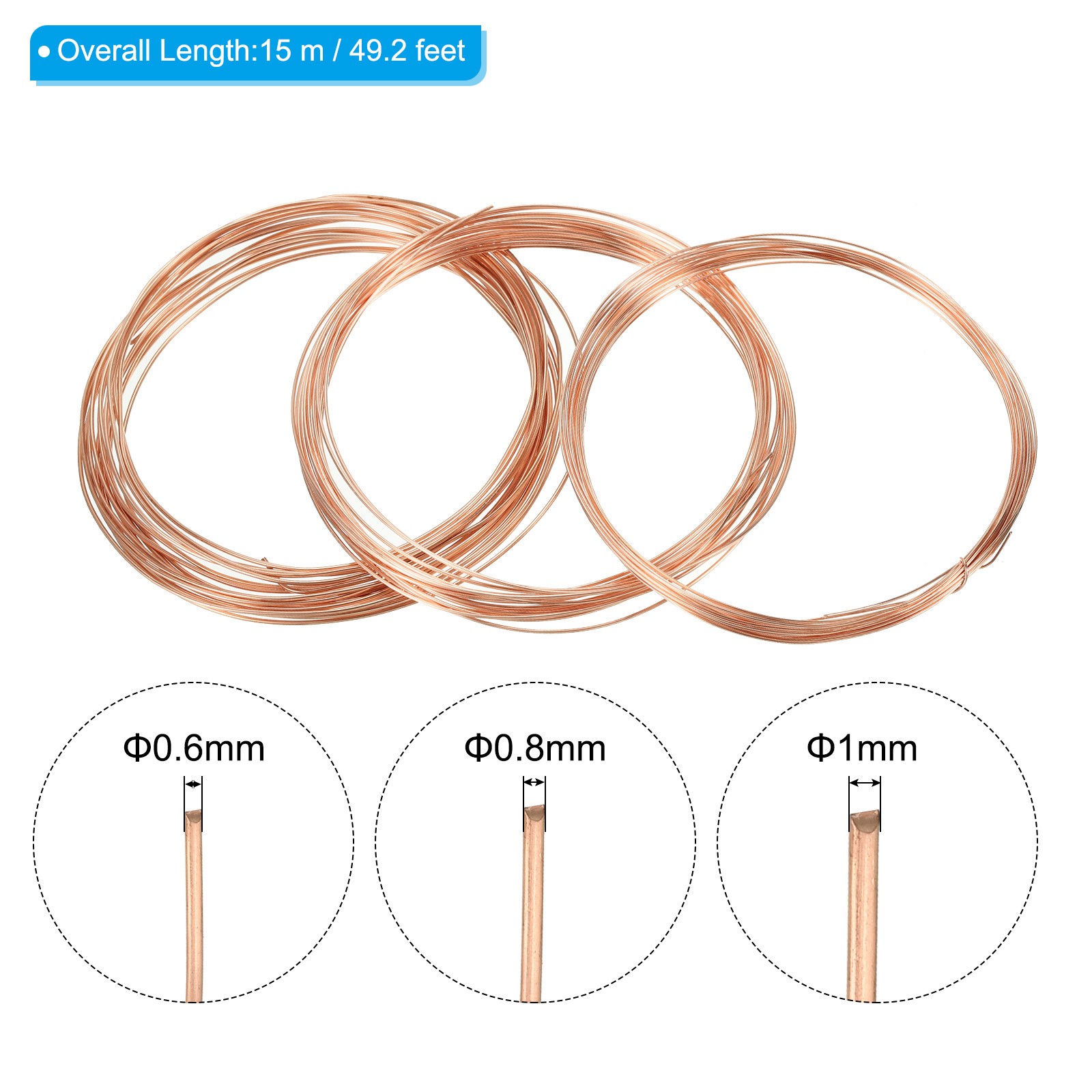 16 Feet Solid Bare Copper Wire 99.9% Pure Copper Wire 0.6/0.8/1.0mm Beading Wire
