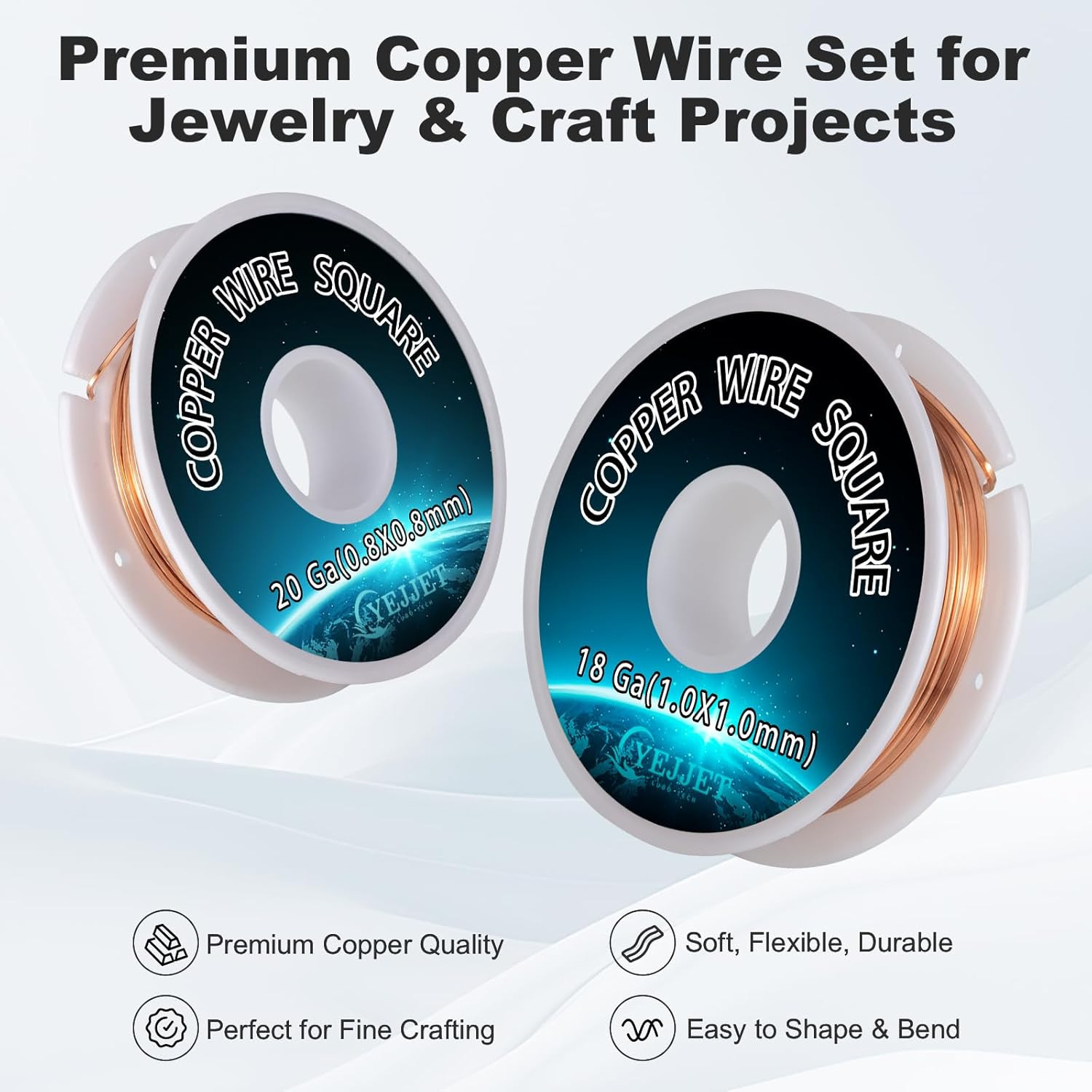 Square Copper Wire Dual Gauge – 20Ga & 18Ga Soft Craft Wire for Ring Making & Pe