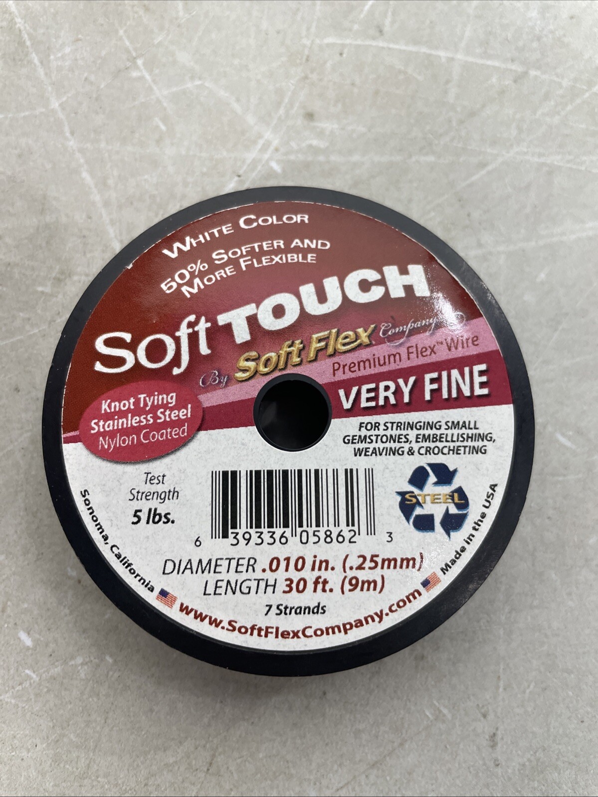 White Premium Flexible Beading Wire 30 Ft. ,Soft Touch .01 Very Fine , New