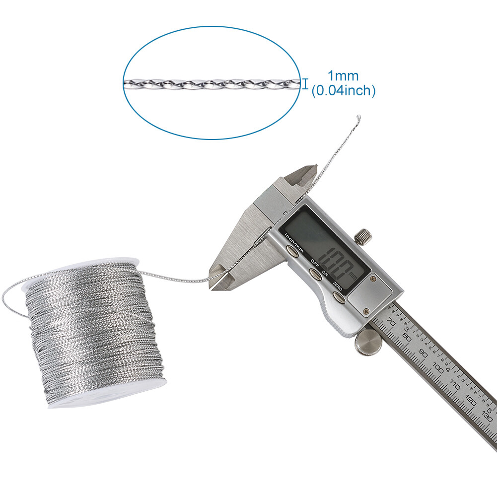 1 Roll Silver 1mm Jewelry Braided Thread Metallic Cords Jewelry Making 100m/roll