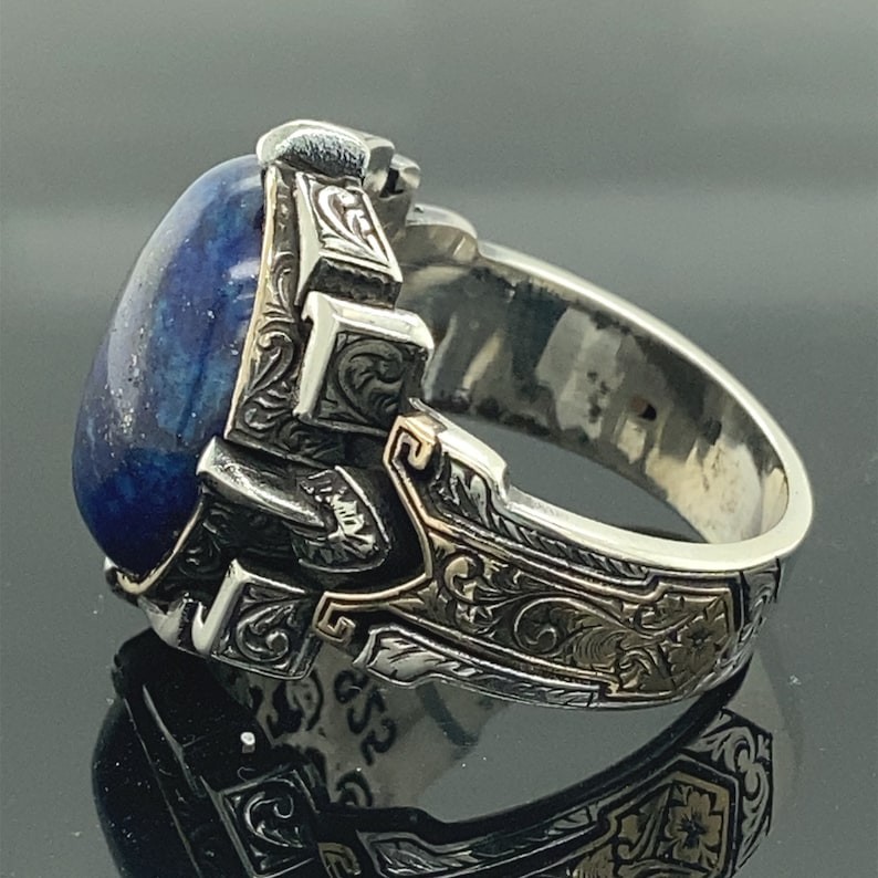 Natural Lapis Lazuli Ring 925 Sterling Silver Antique Warrior Style Handmade Jew