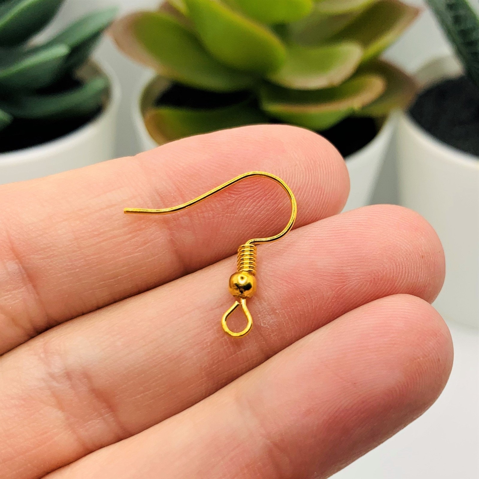 Gold Plated Fish Hook Earring Wires with Spring and Ball, 20x18mm – US Selle