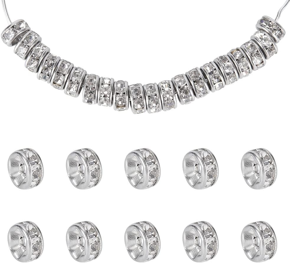 20 Pcs 6X3Mm Flat round 316 Stainless Steel Crystal Rondelle Rhinestone Spacer B