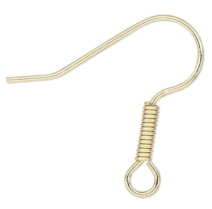 Ear Wire, 50 Gold Plated Stainless Steel 21 Gauge, 6x2mm Coil, 19mm Fishhook