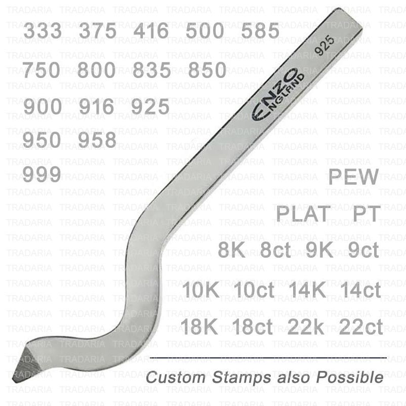GOLD OR ORO SILVER PLATINUM PALLADIUM CARAT KARAT BENT SHANK STAMP MARKING PUNCH