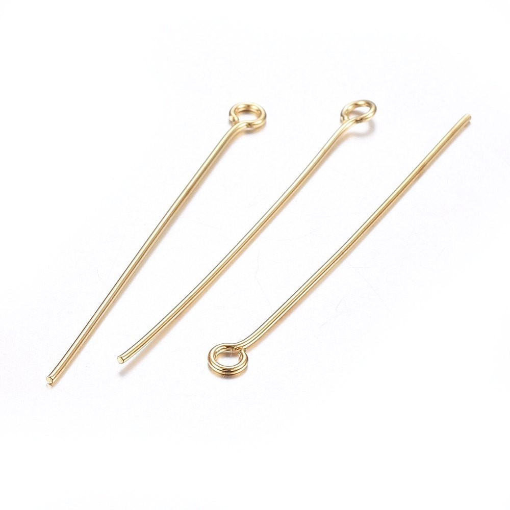 500pcs Gold Stainless Steel Eye Pins 40mm Long for Beaded Earring Jewelry Making