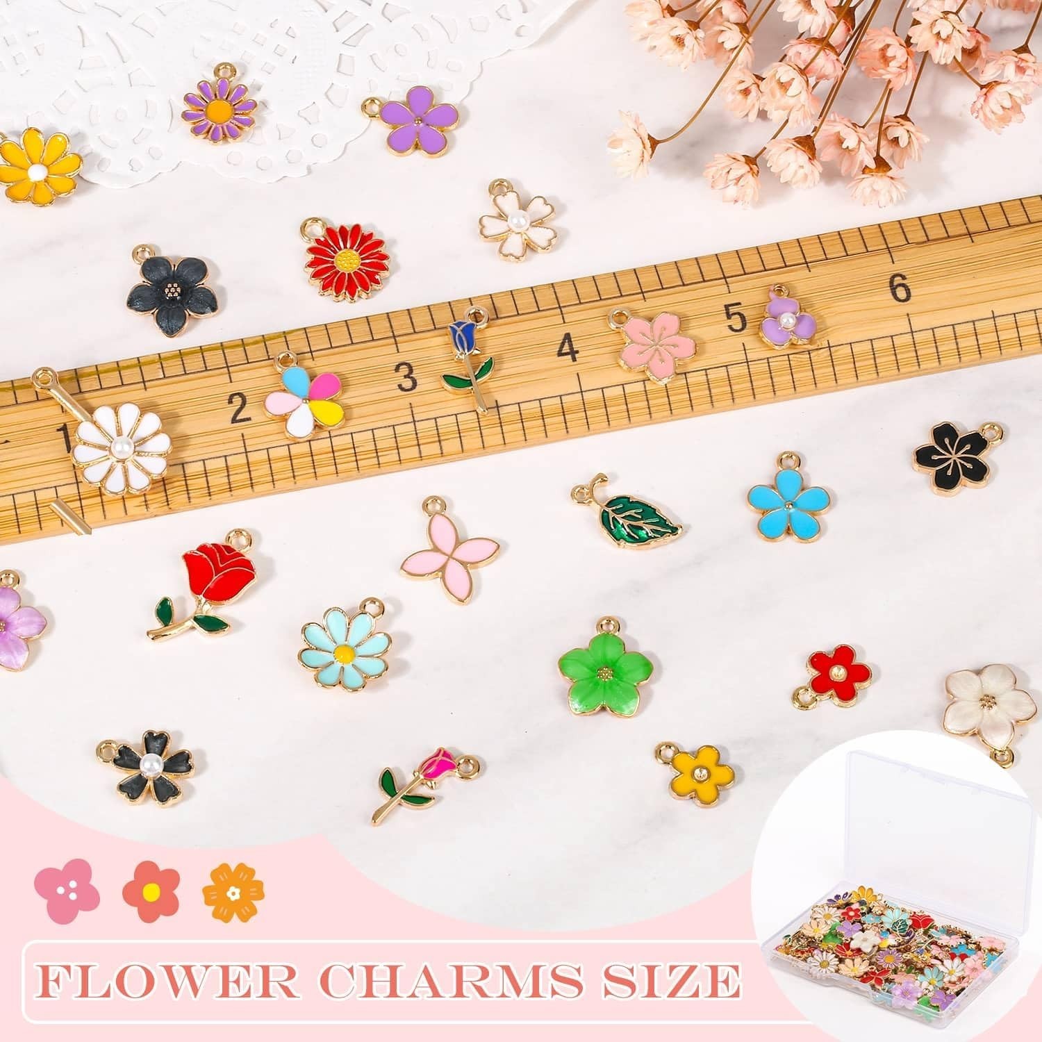 100Pcs 50 Pairs Flower Charms for Jewelry Making, Wholesale Assorted Enamel Mixe