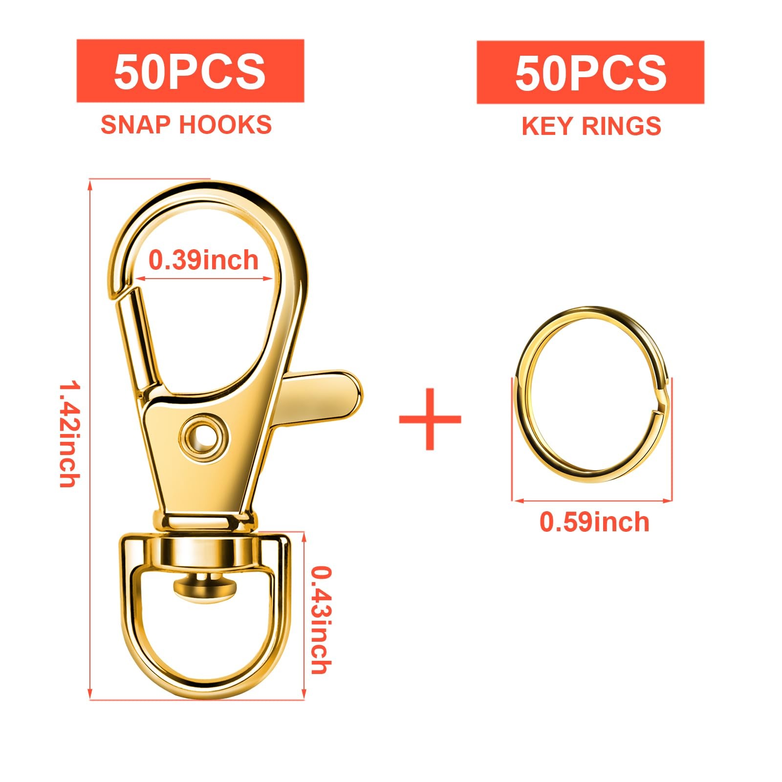 LEOBRO 100PCS Lobster Claw Clasps and Key Rings, 50PCS Keychain Clips Gold
