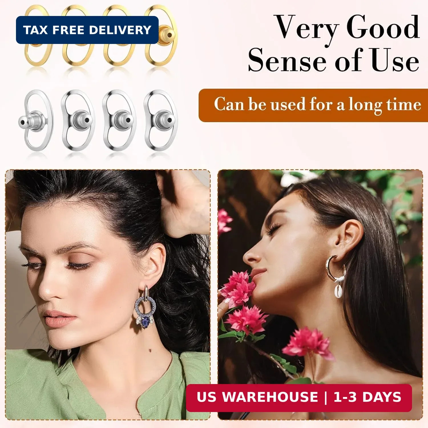 8Pcs Earring Lifters Backs, Earrings Backs Replacements for Studs, Large Tight E