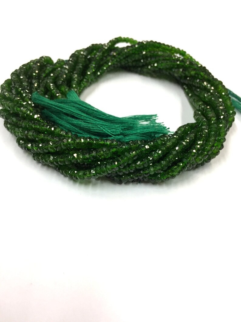 10 Strand Of 18 Inch Natural Faceted Chrome Diopside Beads 4mm Rondelle Beads.