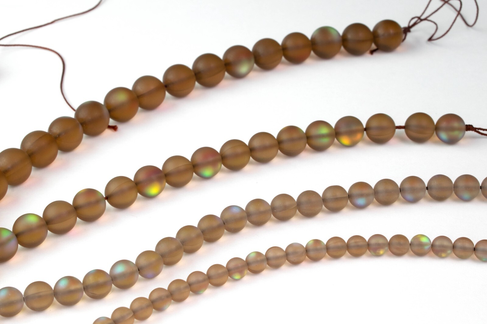 Matte Brown Mystic Aura Round Beads 15″ Strand Frosted Mermaid Glass Moonstone