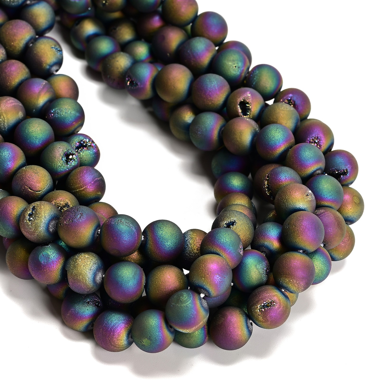 Rainbow Druzy Agate Matte Round Beads 6mm 8mm 10mm 15.5″ Strand
