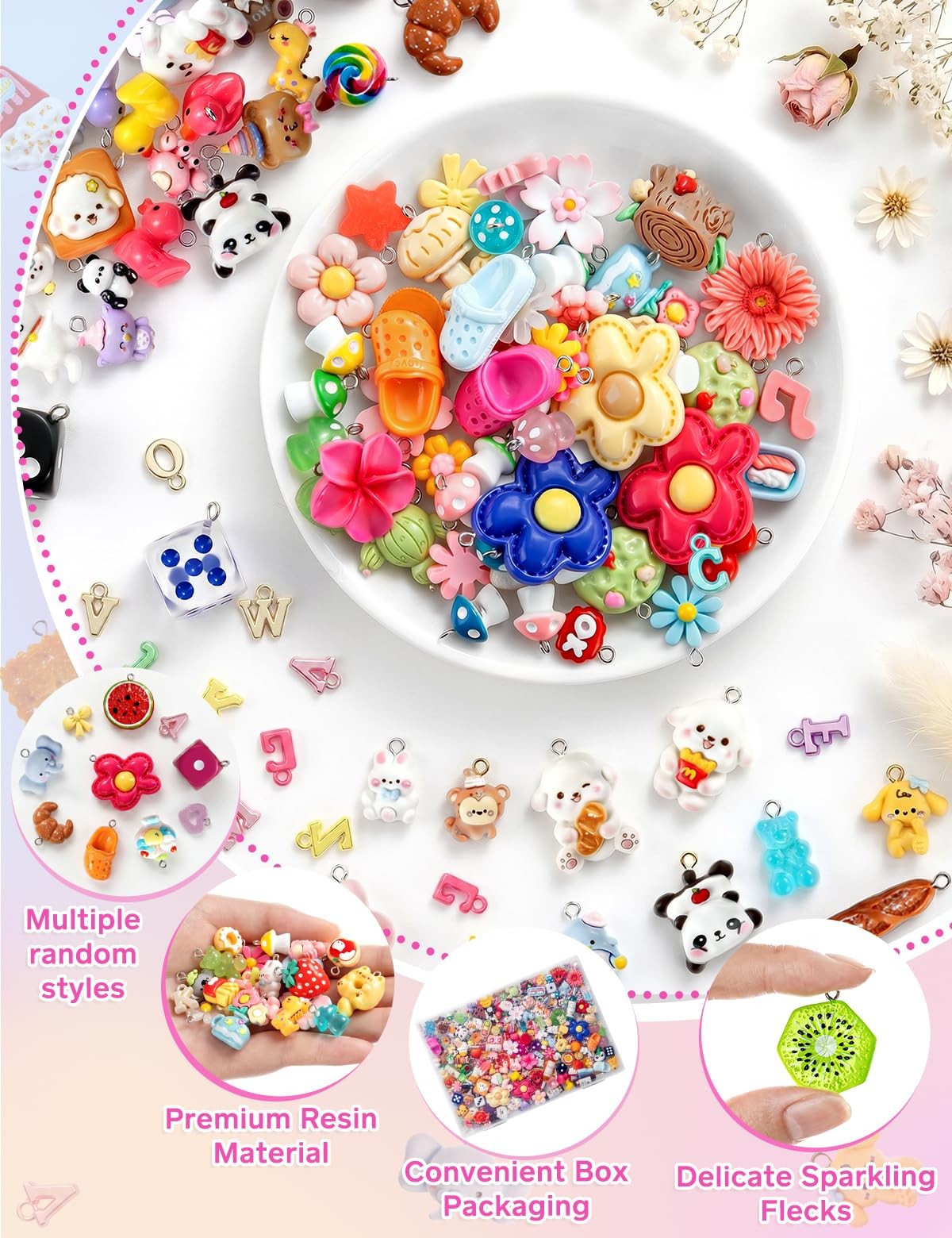 DIY Cute Resin Charms Mini Fruit Candy Animal Bracelet Keychain Jewelry Crafts