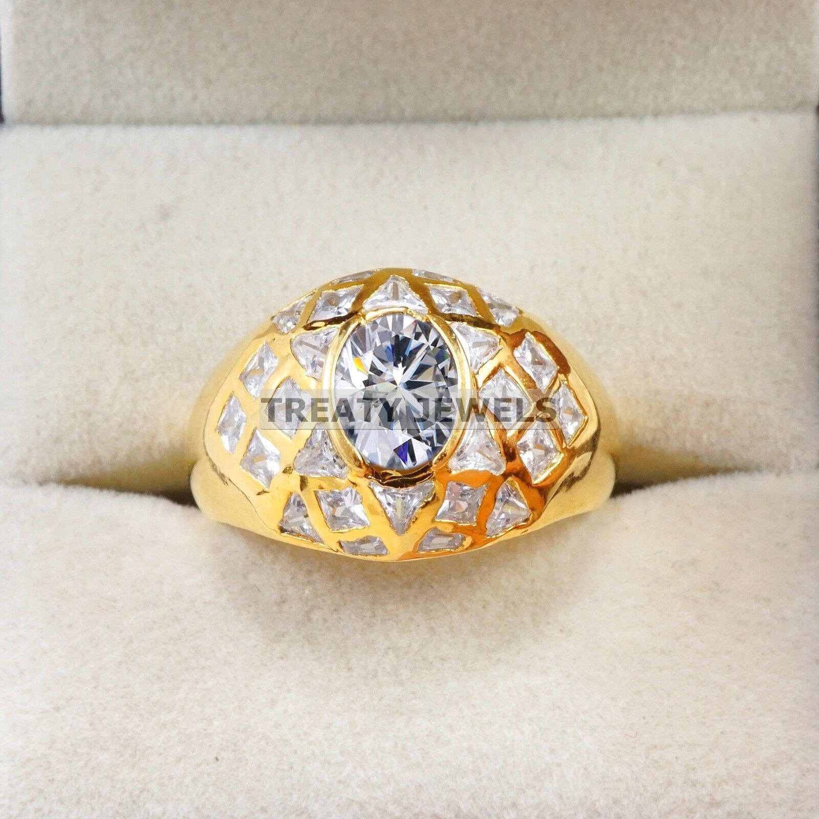Moissanite Oval Cut With 14k Yellow Gold Ring For Men’s #B308 #