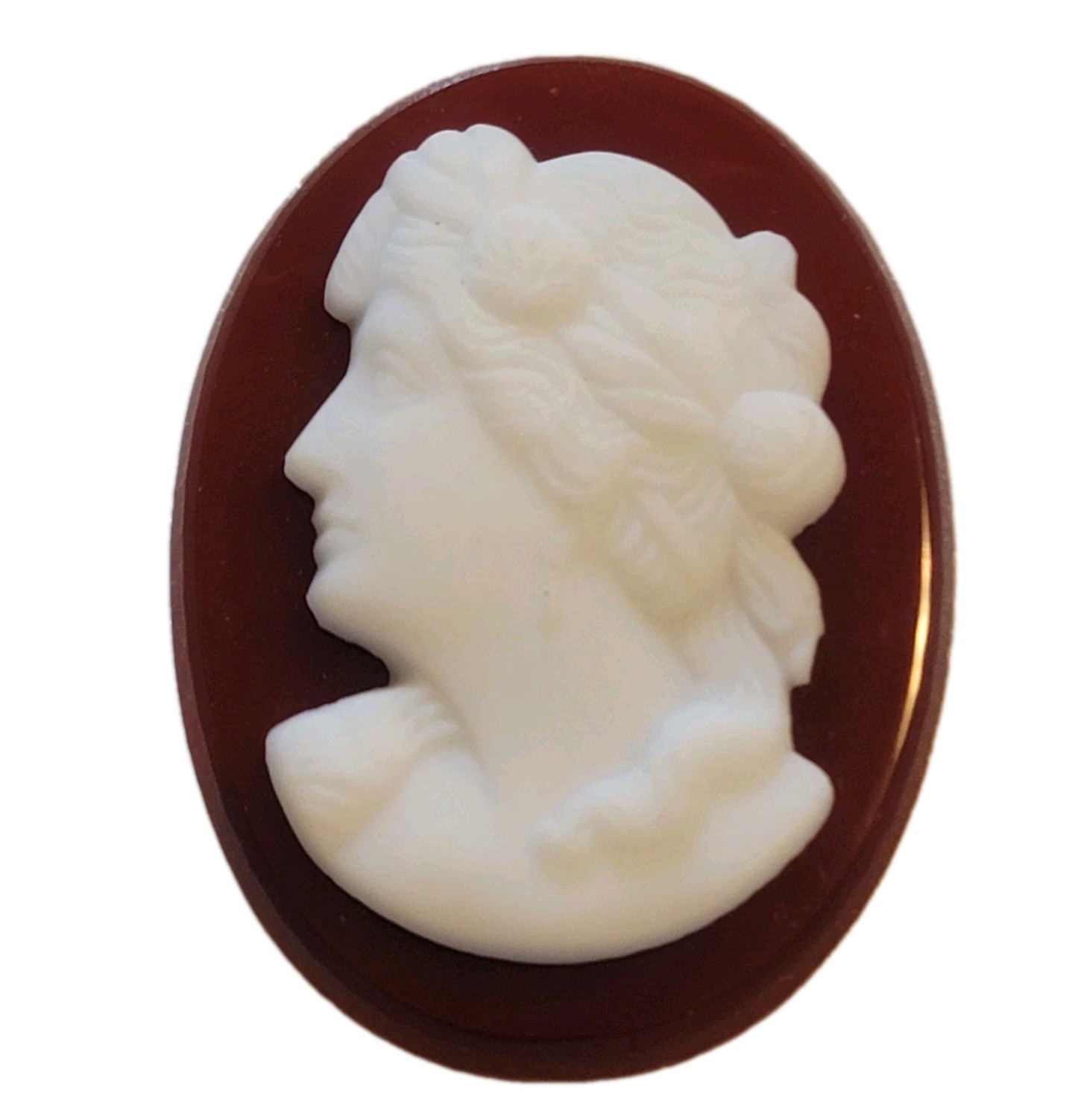 Vintage Molded Glass Carnelian Cameo Brooch Pendant Jewelry Supply 1.5 in