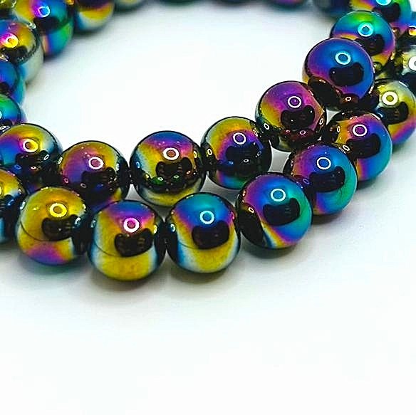 8mm Multicolor Oil Slick Glass Beads – US Seller