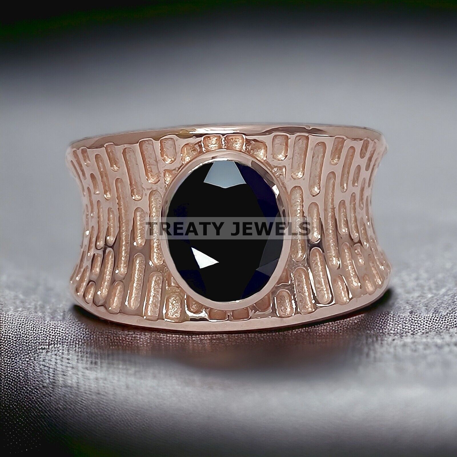 Black Onyx Oval Cut With 14k Rose Gold Ring For Men’s #247 #