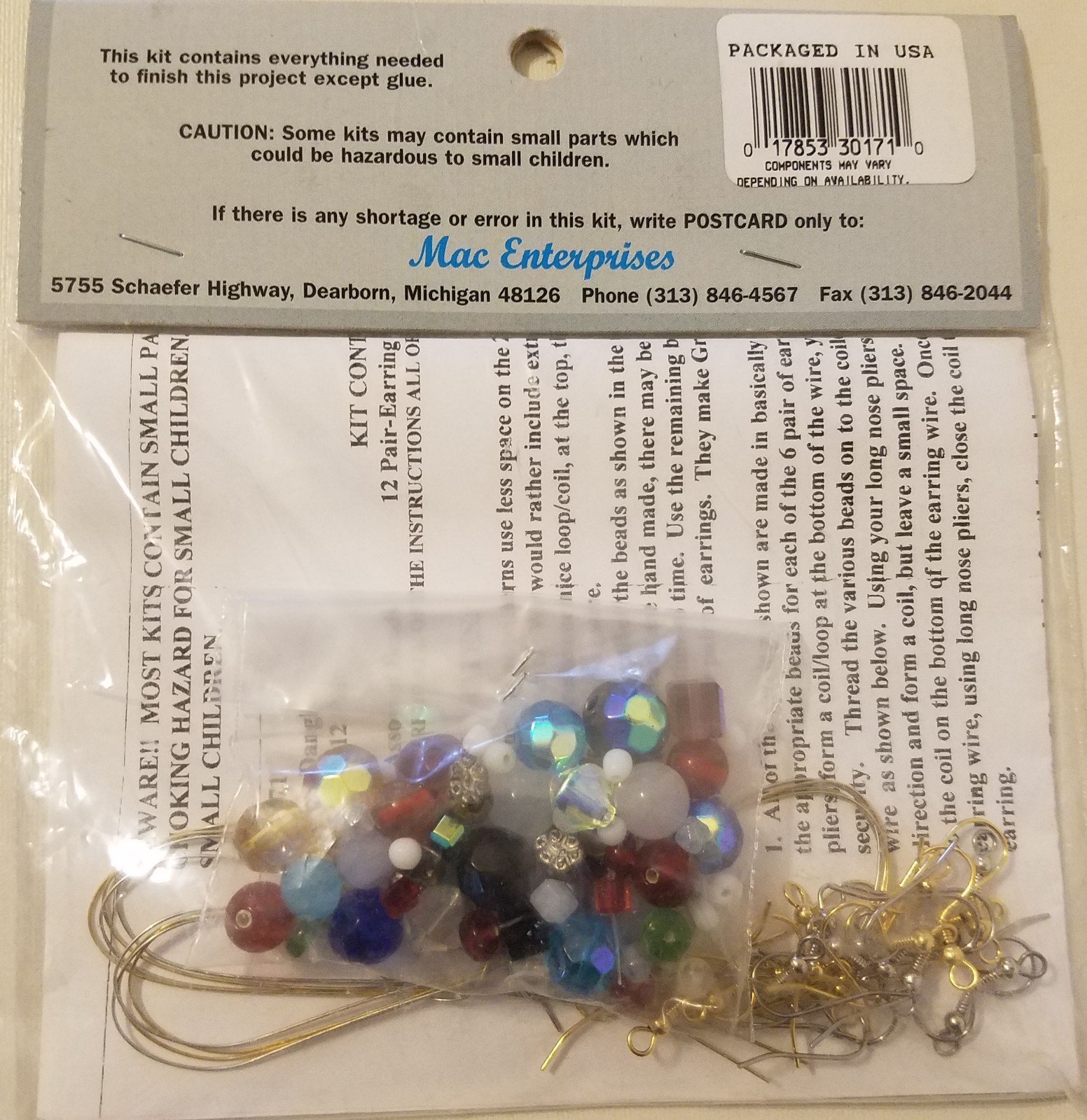 Modern Dangles Earrings Beading Beaded Jewelry Craft Kit Mac Enterprises VTG