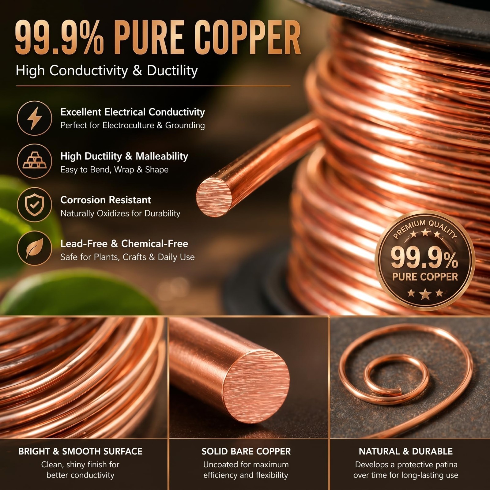 100ft 24 Gauge Copper Wire – Gardening, Electroculture, Jewelry Making, DIY Craf