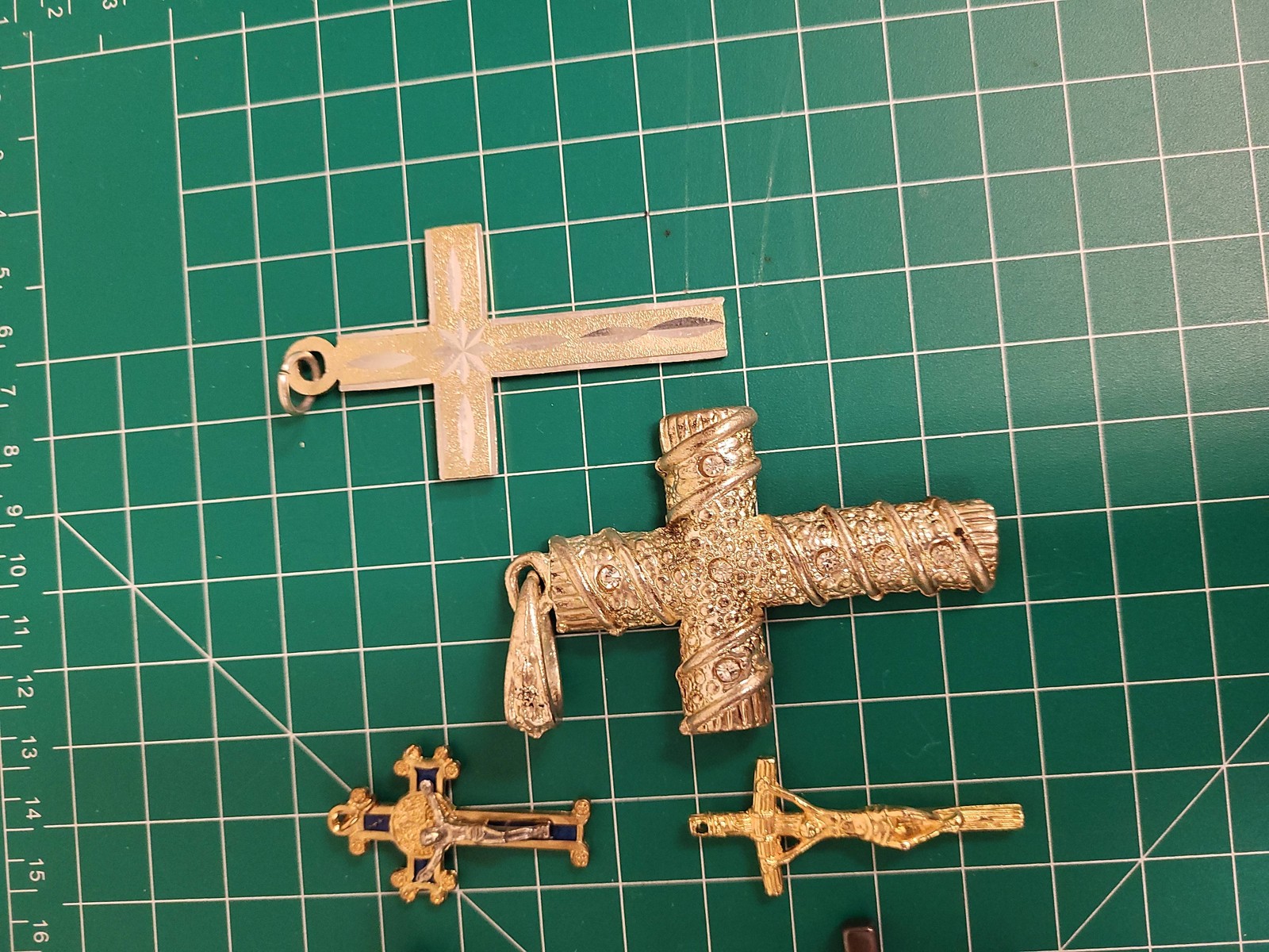 Cross Pendants Lot 14 Mixed Materials Wood Metal Religious Jewelry Making