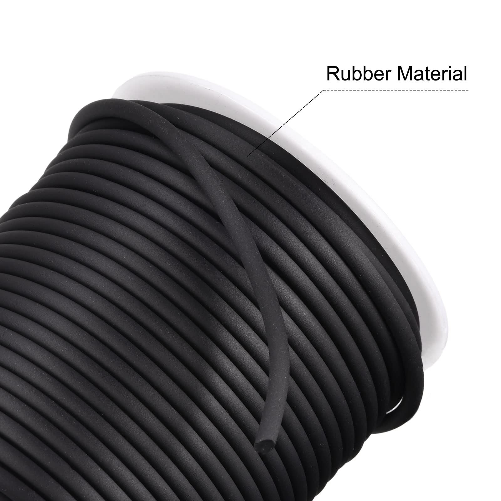 Rubber Cord 27 Yards 1/8 Dia Matte Black Solid Tubing for DIY Craft Making