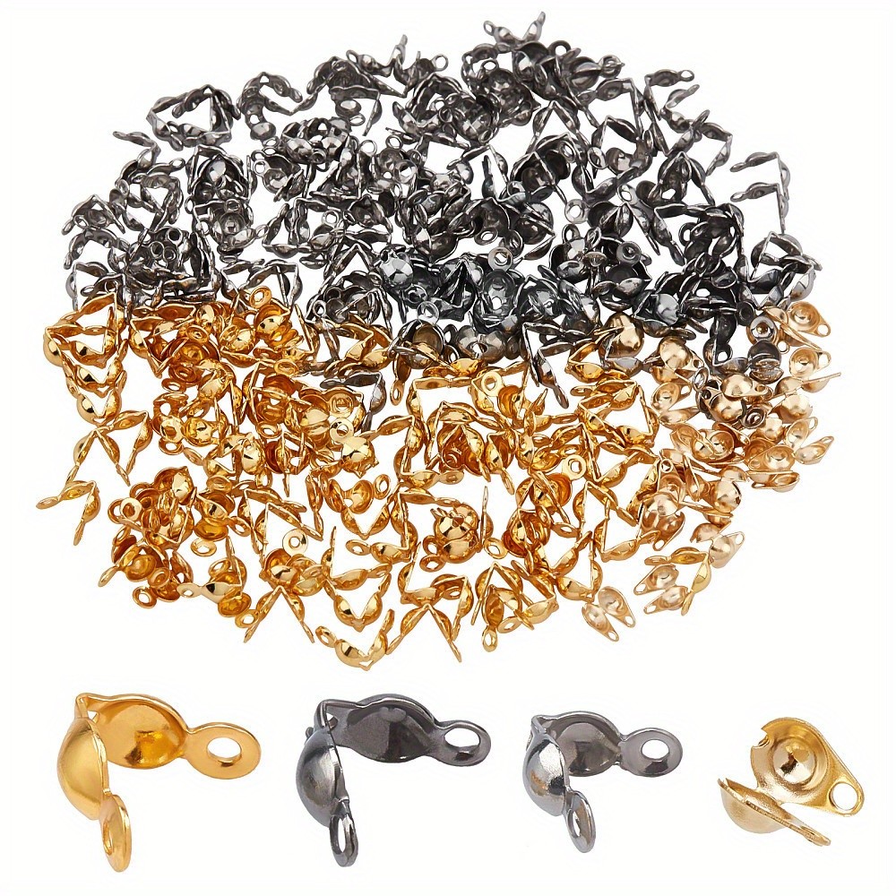 1box 400pcs Bead Tips Knot Covers 400pcs 4 styles 304 Stainless Steel Clamshells