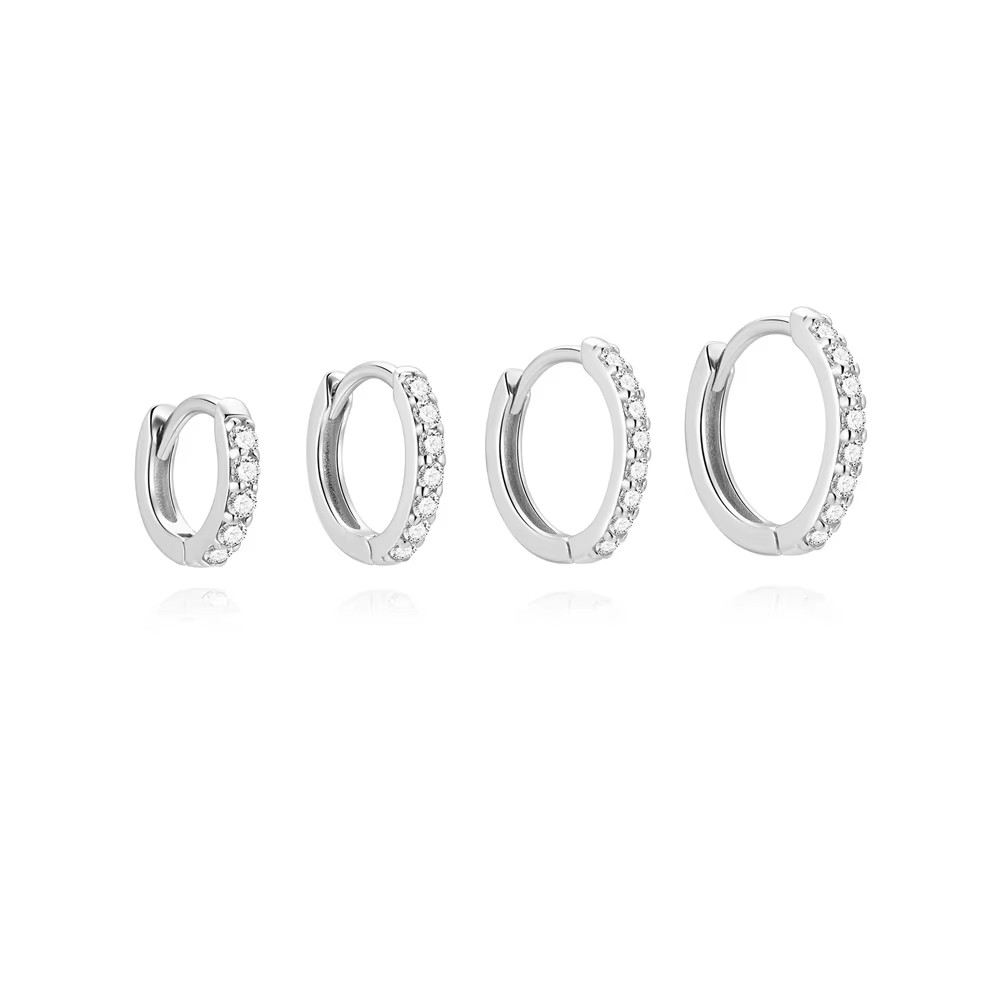 925 Silver Moissanite Hoop Earrings Rhodium Plated 6mm 7mm 8mm 9mm