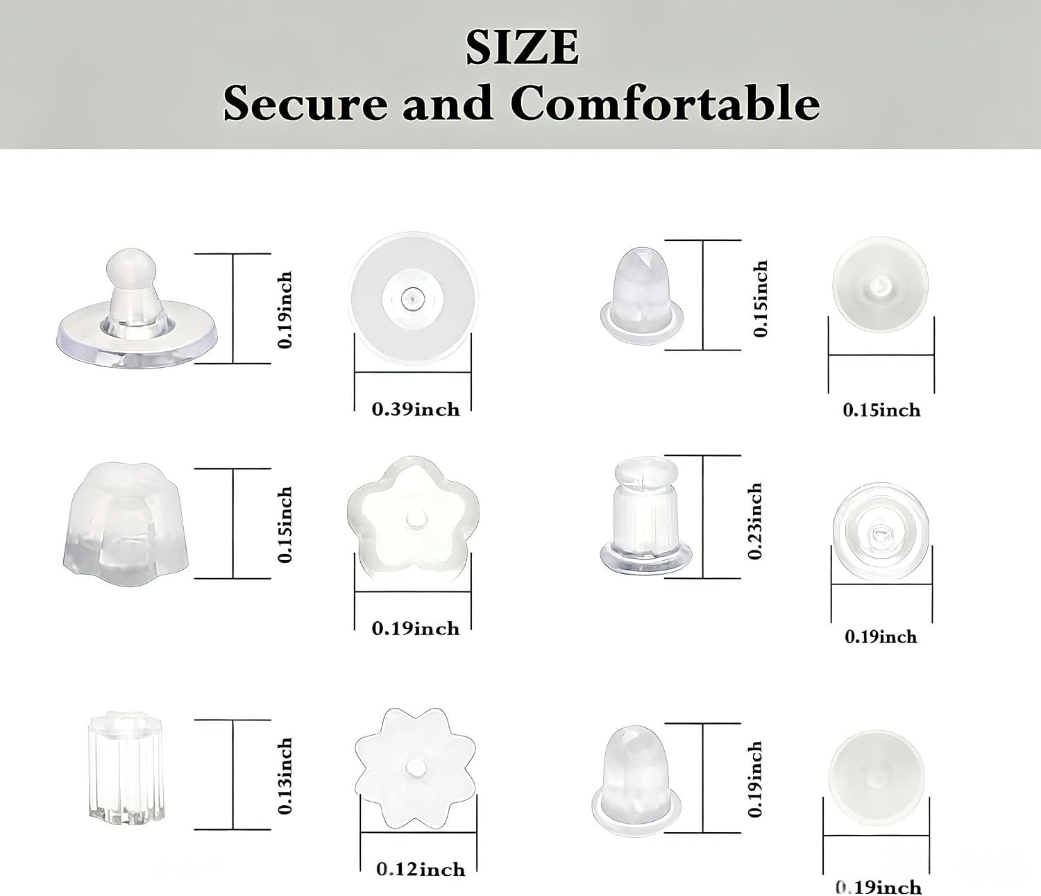 6 Styles Silicone Earring Backs for Studs, 600 Pcs Clear Soft Earring Backings H