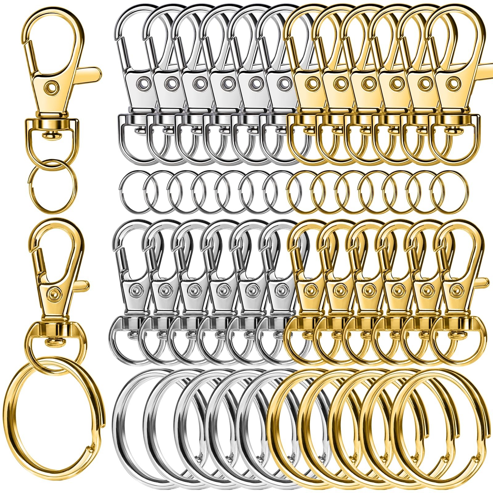LEOBRO 60 PCS Lobster Claw Clasps and Key Rings, Keychain Clips Gold & Silver