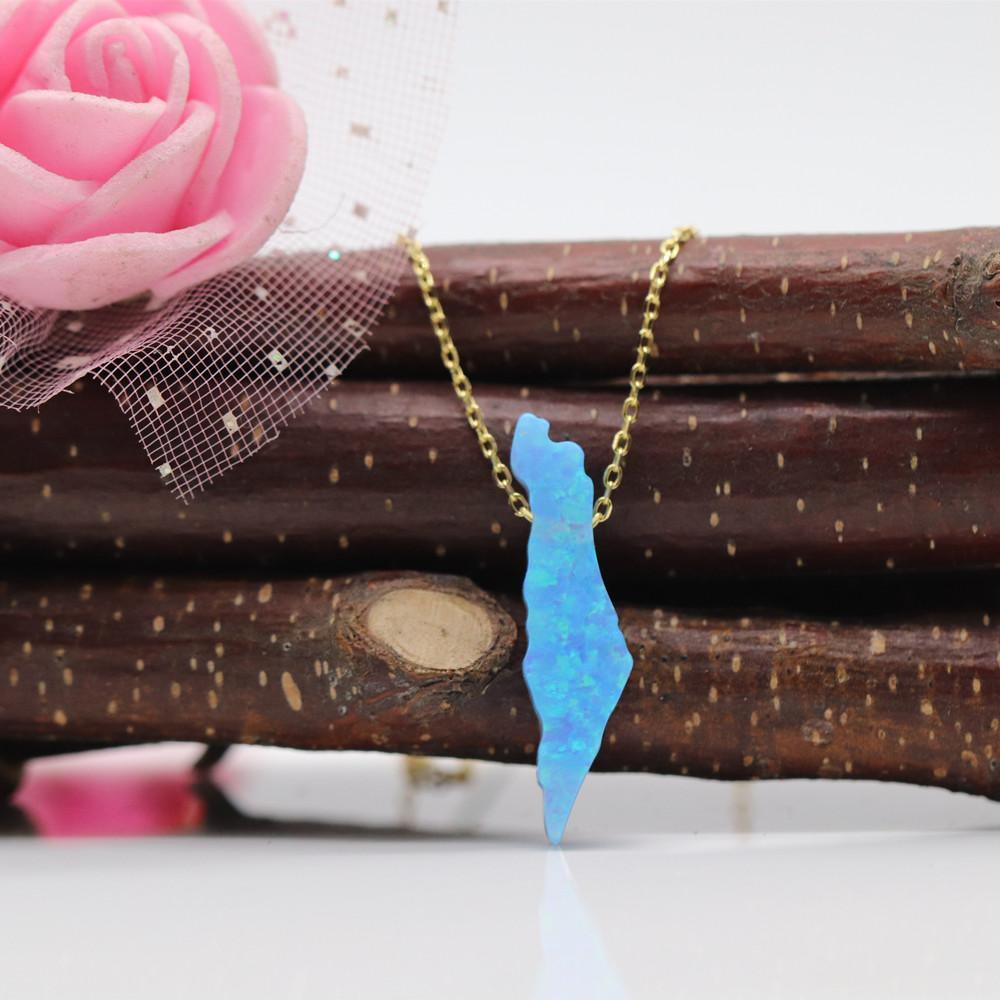 1pc Neck chain Israel Map high Quality White and Light Blue Synthetic Opal