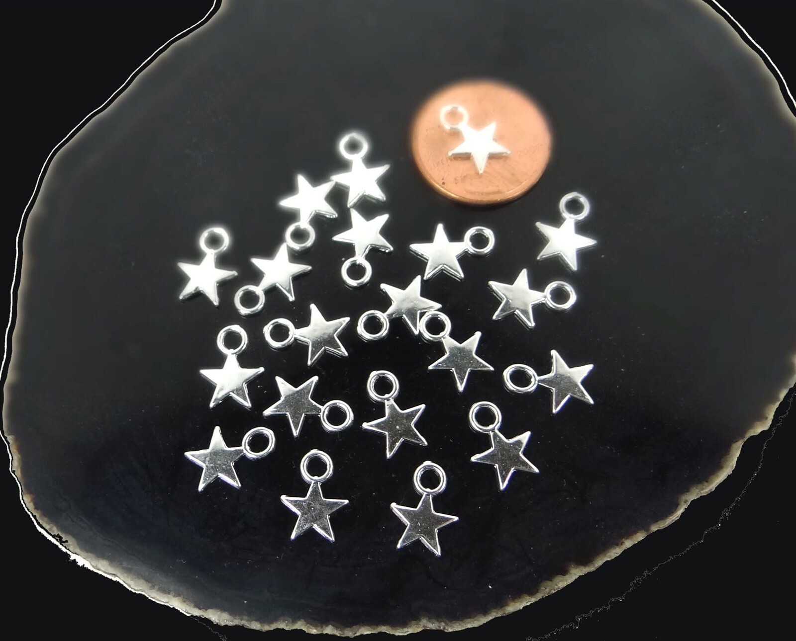 20 Star Charms Silver Plated Pewter Alloy 8x11mm