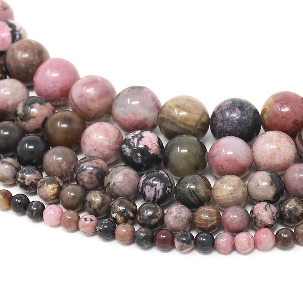 Rhodonite Beads Gemstone Round Loose 4mm 6mm 8mm 10mm 12mm 15″ Strand