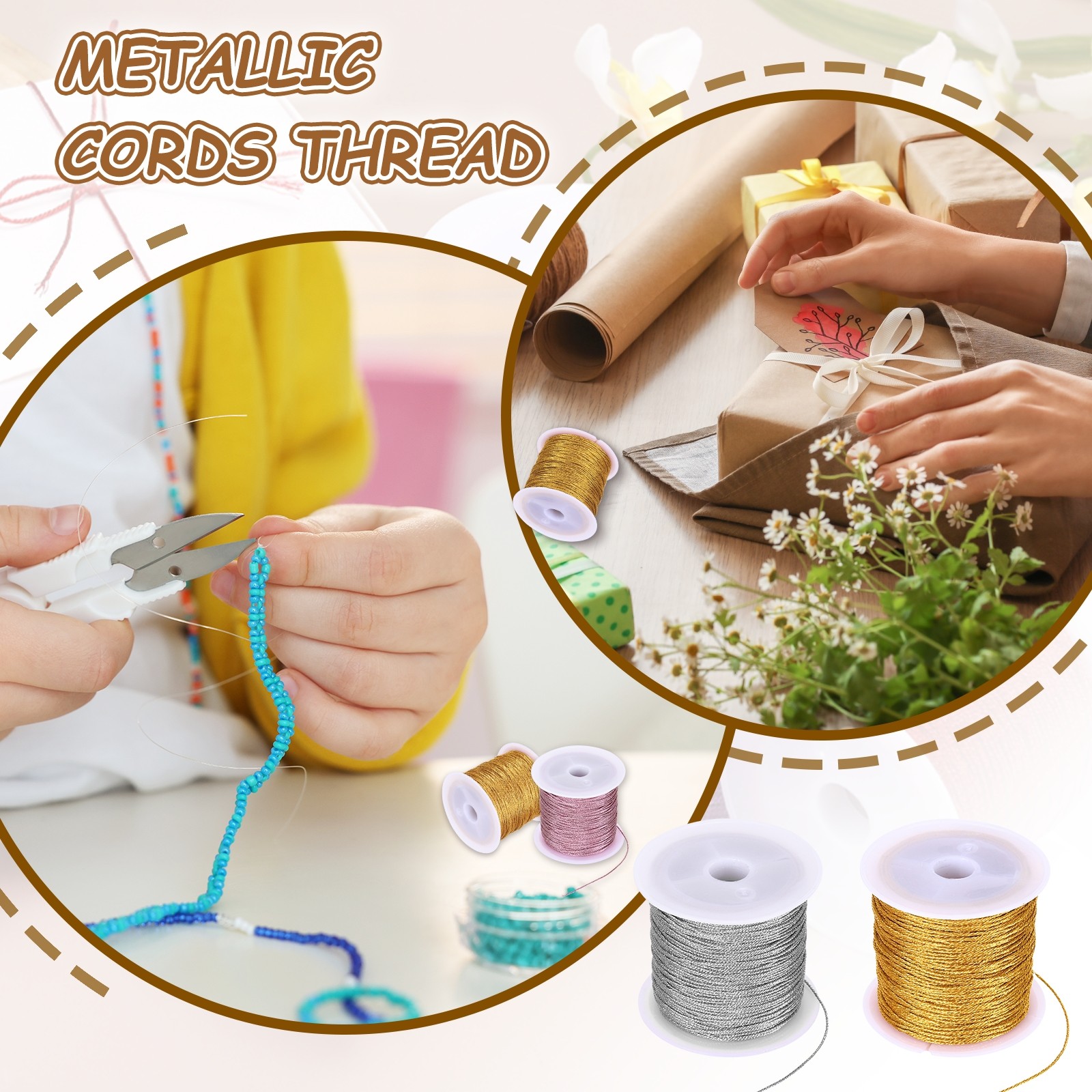 1 Roll 0.8mm Metallic Cords Thread Rose Gold 27.34 Yards