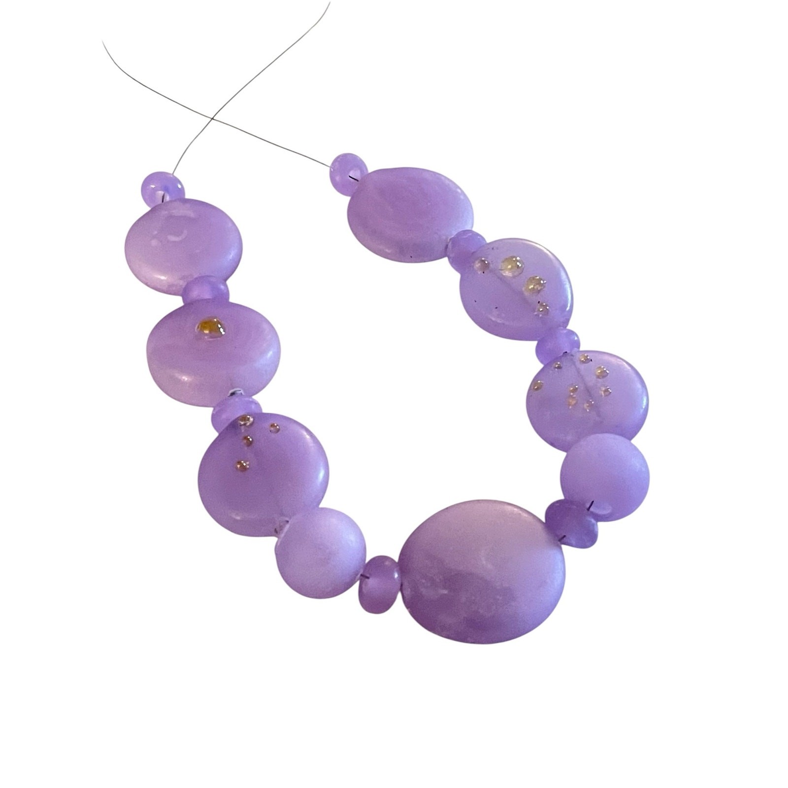 Handmade Lampwork Light Purple Hollow Etched Matte Glass Bead Set Jewelry Making