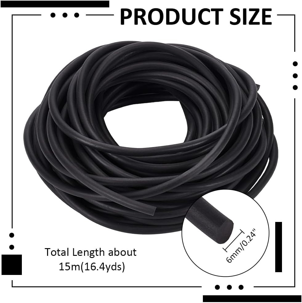 49 Feet Solid Rubber Cord, 6Mm Thick Rubber Rope round Cord Black Rubber Tube Be