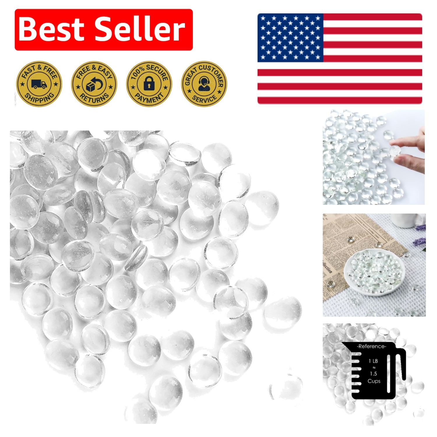 Artisan-Made Clear Glass Gemstone Beads – 1 LB for Mosaic & Aquarium Decoration