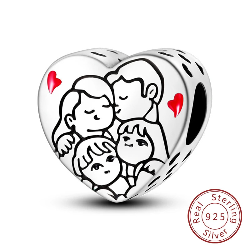 925 Sterling Silver Charm Beads Family Sister Love Heart Pendant DIY Bracelet