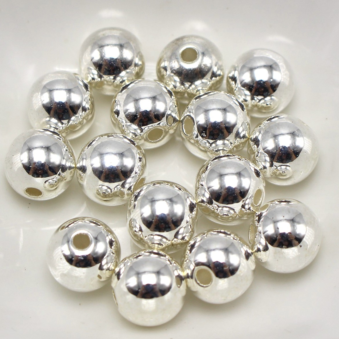 200 Bright Silver Metallic Acrylic Smooth Round Beads 8mm(0.32″) Spacer Beads
