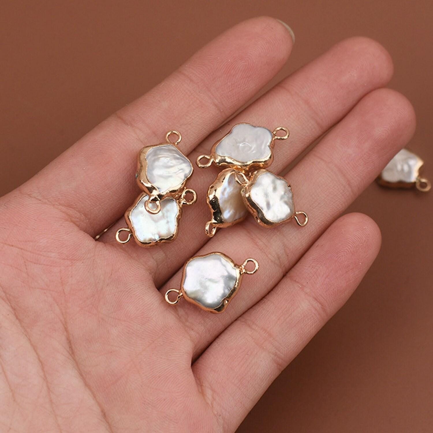 1PC Genuine Flower Shape Freshwater Baroque Pearl Charm Connector 11X12mm NBZZ18
