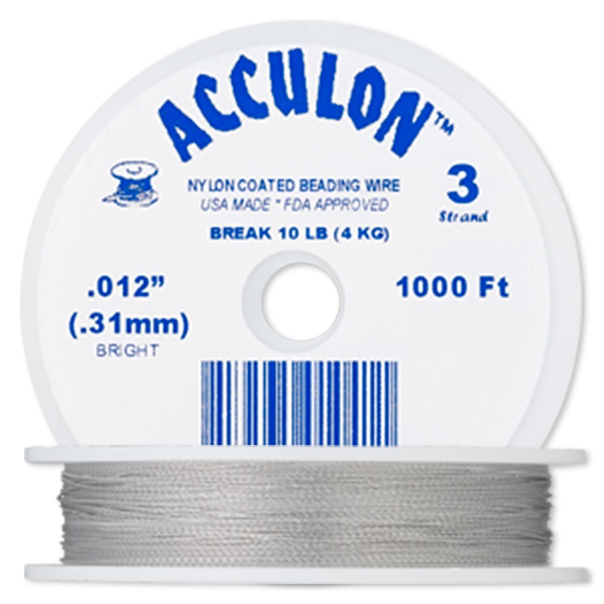 Beading Wire, 1000 Feet Acculon 3 Strand Clear 0.012-Inch Diameter TigerTail