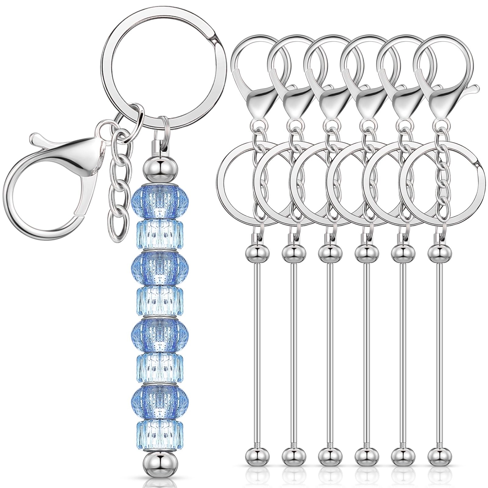 Huwena 6 Pcs Beadable Keychain Bars Blanks as shown in the pictures, Silver