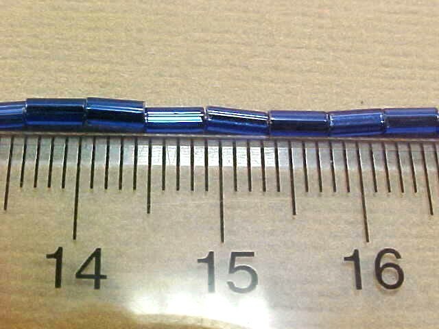 Vtg 4 HANK SILVER LINED BLUE LUSTER BUGLE BEADS 4mm #052112u LL