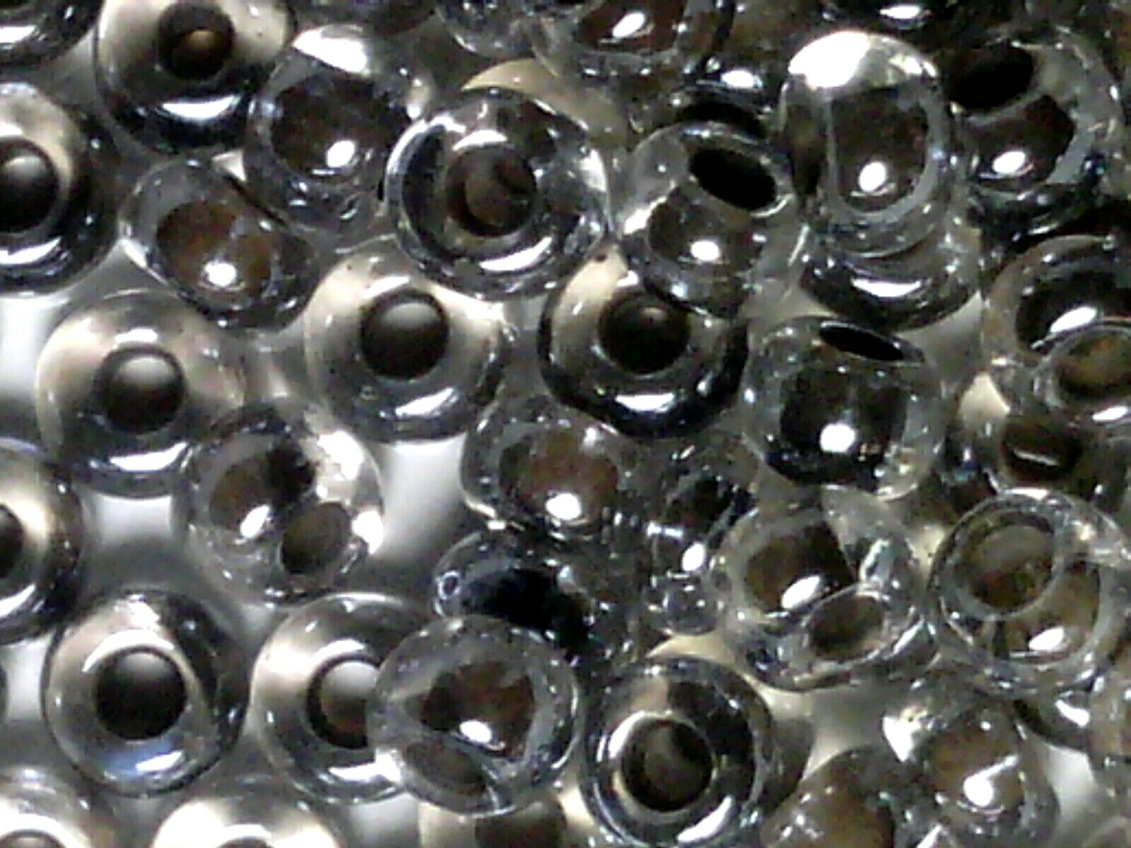 Vtg 100 grams BROWN LINED CLEAR ROUND SEED BEADS #012711s