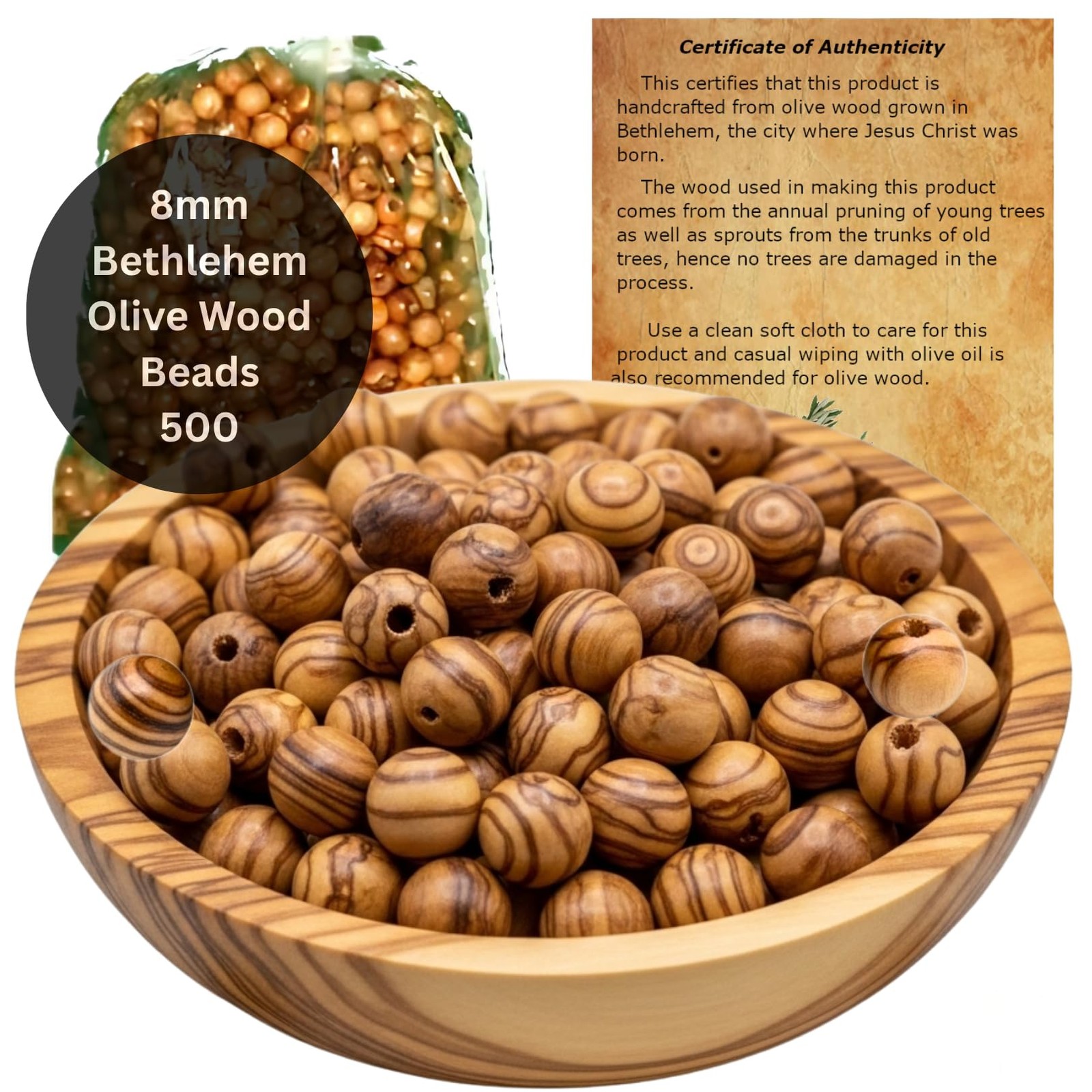 Holy Land Market Olive Wood Rosary Beads 8Mm – 500 Beads Handcrafted In